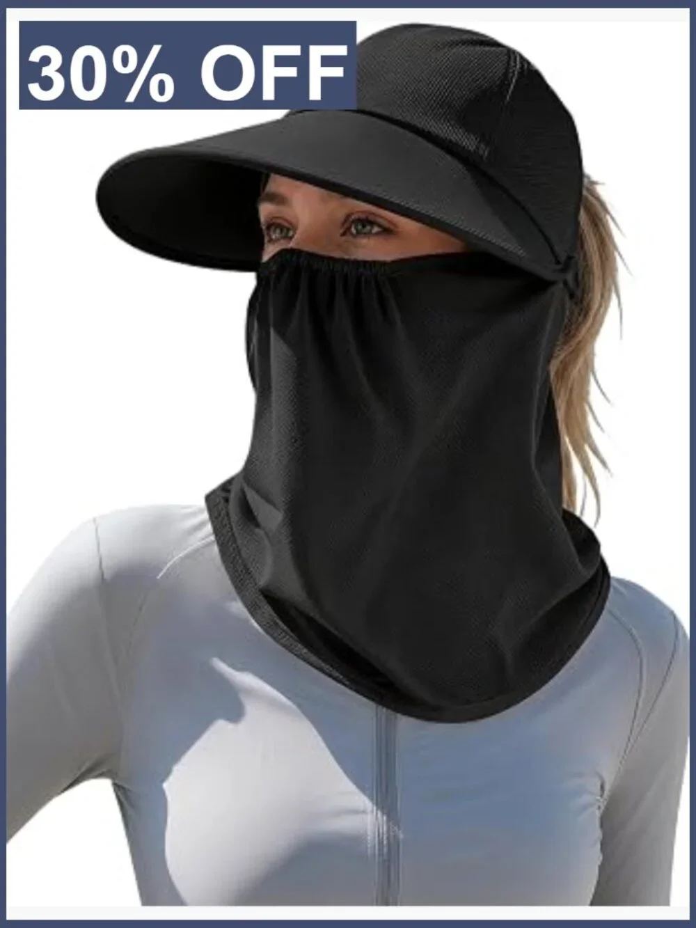 UPF 50+ Wide Brim Sun Hat Visor Detachable Face & Neck Cover Ponytail Friendly